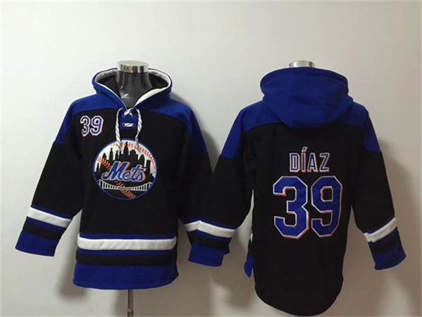 Men's New York Mets #39 Edwin D??az Black/Blue Ageless Must-Have Lace-Up Pullover Hoodie